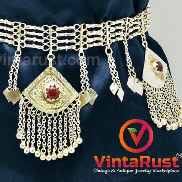 Tribal Belly Chain: Afghan Kuchi Belt with Glass Stone Pendants main image 7